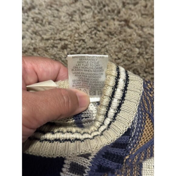 Vintage Sweater Multicolor 3D 90s Textured Knit Abstract Geometric Grandpa Y2k L - Picture 5 of 11